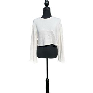 Women’s Cream Textured Long Sleeve Crop Top by urban renewal, size medium